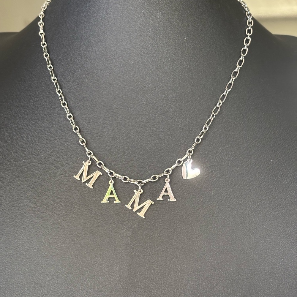 Silver 'MAMA' Necklace with Heart Charm